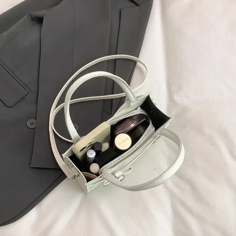 Túi Xách Nữ Cầm Tay Dáng Hộp Phối Dây Đai Nơ